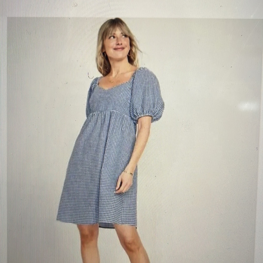 Old Navy white Gingham Puff Sleeve Dress Large